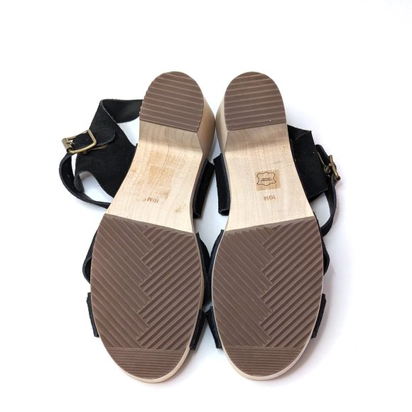 Loft Black Suede Ankle Strap Open Toe Chunky Wooden Sandals Women's Size 10M - Picture 6 of 6